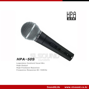 HPA AUDIO HPA-50S/HPA50S 스피치, 찬양, 보컬, 노래방용 다이나믹마이크, 스위치있음, 고급 케이블포함